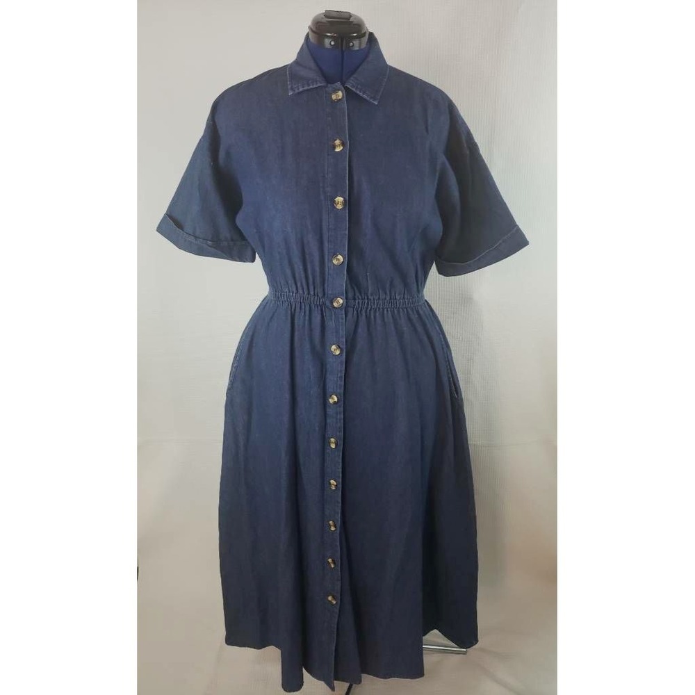 Oakbrook‎ Sport Women Button Front Sheath Denim Dress Blue Jean Pockets Sm AA236